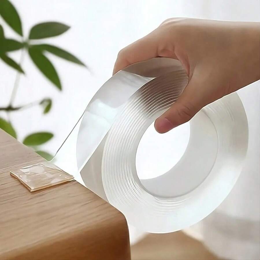 Cinta adhesiva doble cara, transparente y lavable, 1 metro