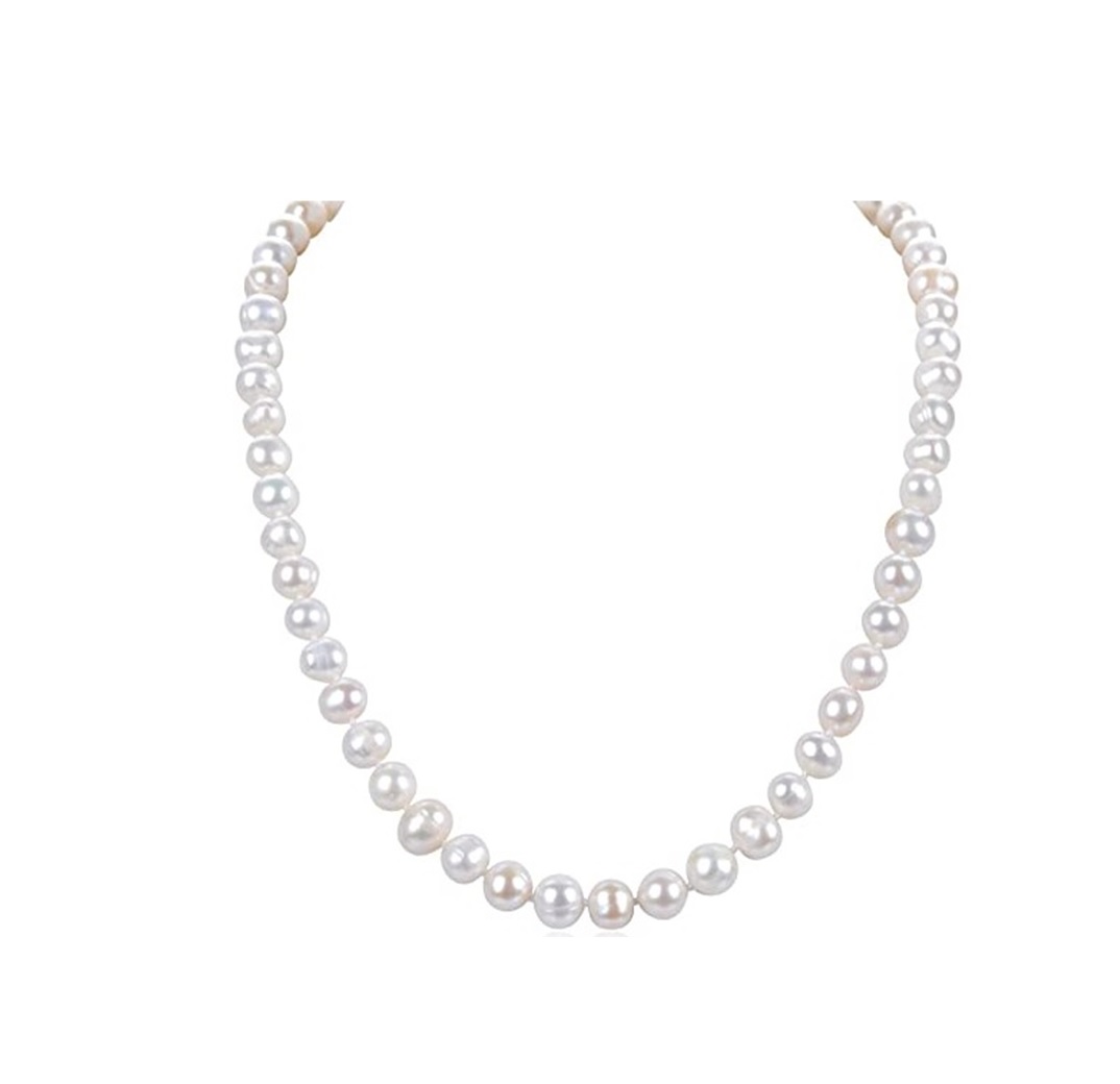 Collar Perlas Cultivadas Naturales Con Broche y Asa De Oro Solido 14K A034.