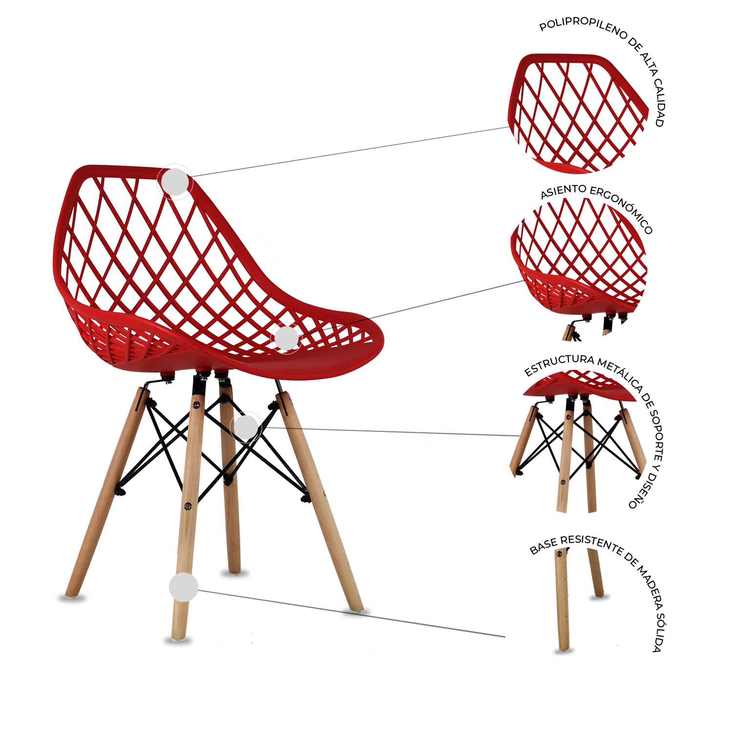 Set 4 Sillas Hogar Oslo Vento Rojo Mundo In.