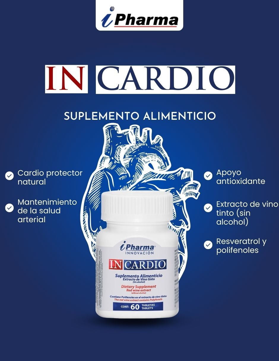 Resveratrol y polifenoles alta concentración INCARDIO, auxiliar para disminuir triglicéridos y colesterol..