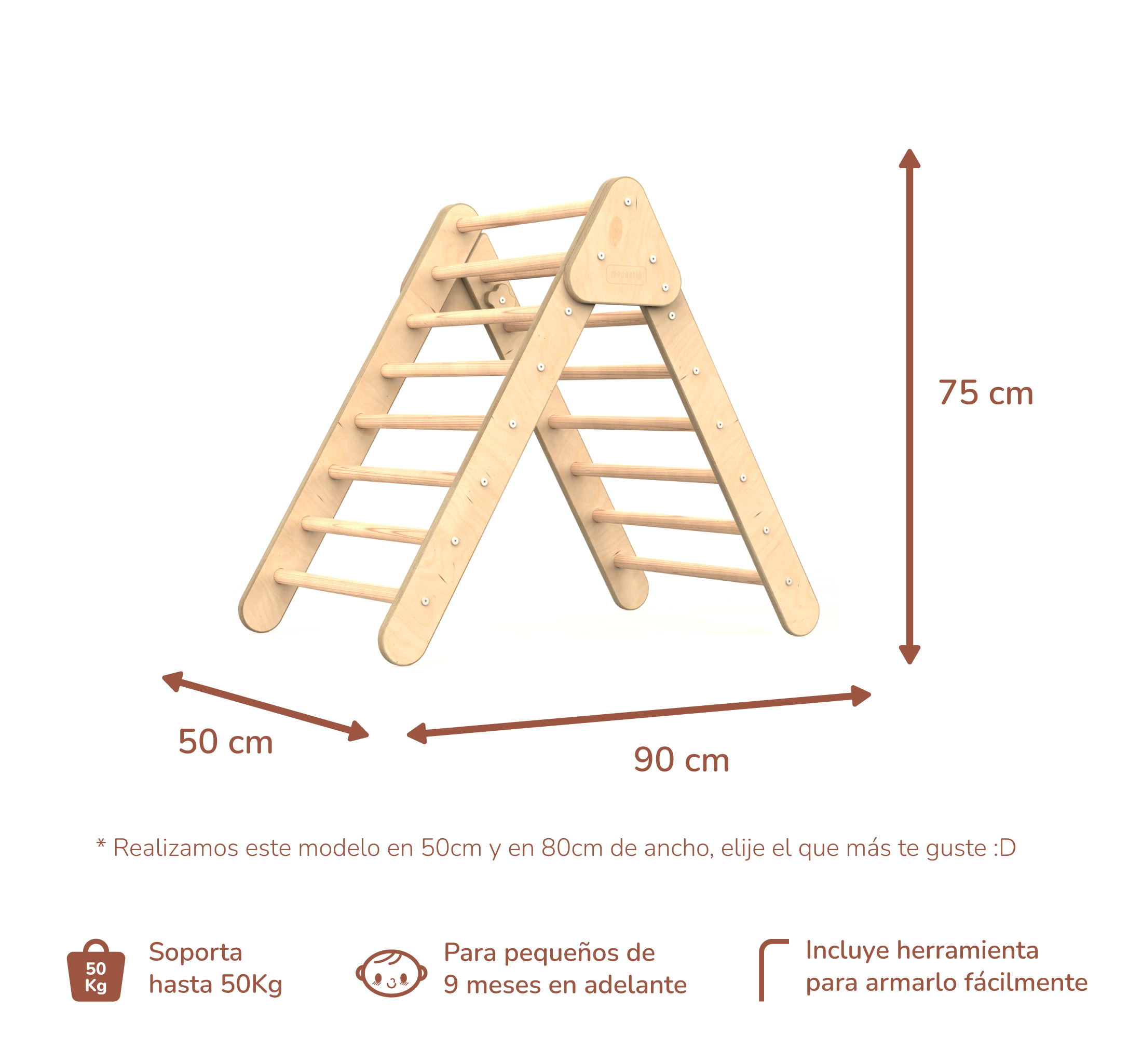 Triángulo de Escalada Plegable Estructura de Juego Pikler para Bebés y Niños (Color Natural)