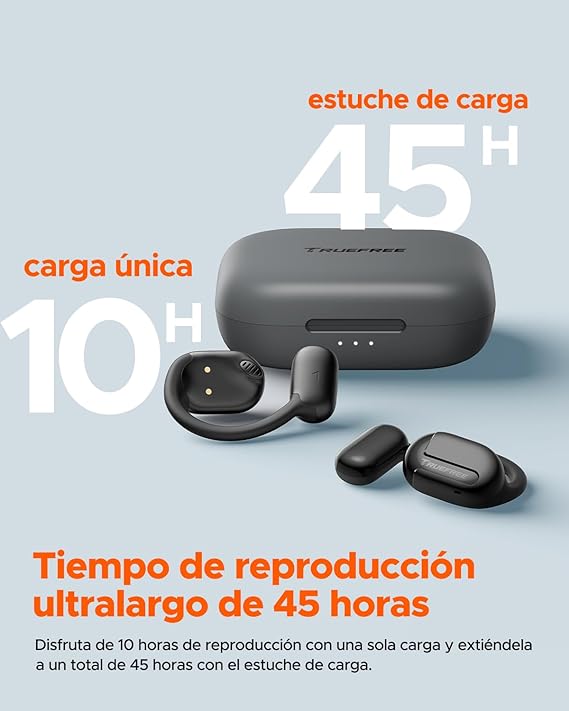 TRUEFREE Open-Ear Audífonos Bluetooth 5.3, Audífonos Inalámbricos Deportivos,Cancelación de ruido ENC, Sonido Estéreo 3D por Controlador de 16,2 mm, 45 horas de reproducción, llamadas claras de 4 mics.