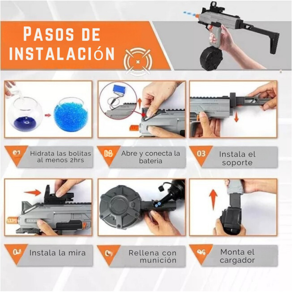 Uzi Pro Hidrogel Cargador Eléctrico Blaster,Gel Blaster,  Disparo de Proyectiles de Hidrogel, Batería Recargable.
