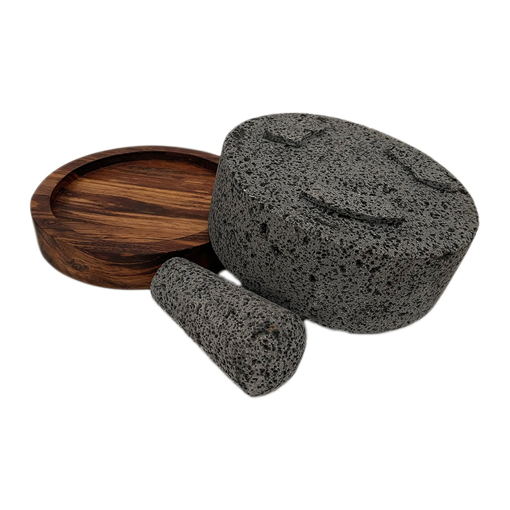 Molcajete Calli de Piedra Volcánica Base Gruesa De Parota 20 Cms