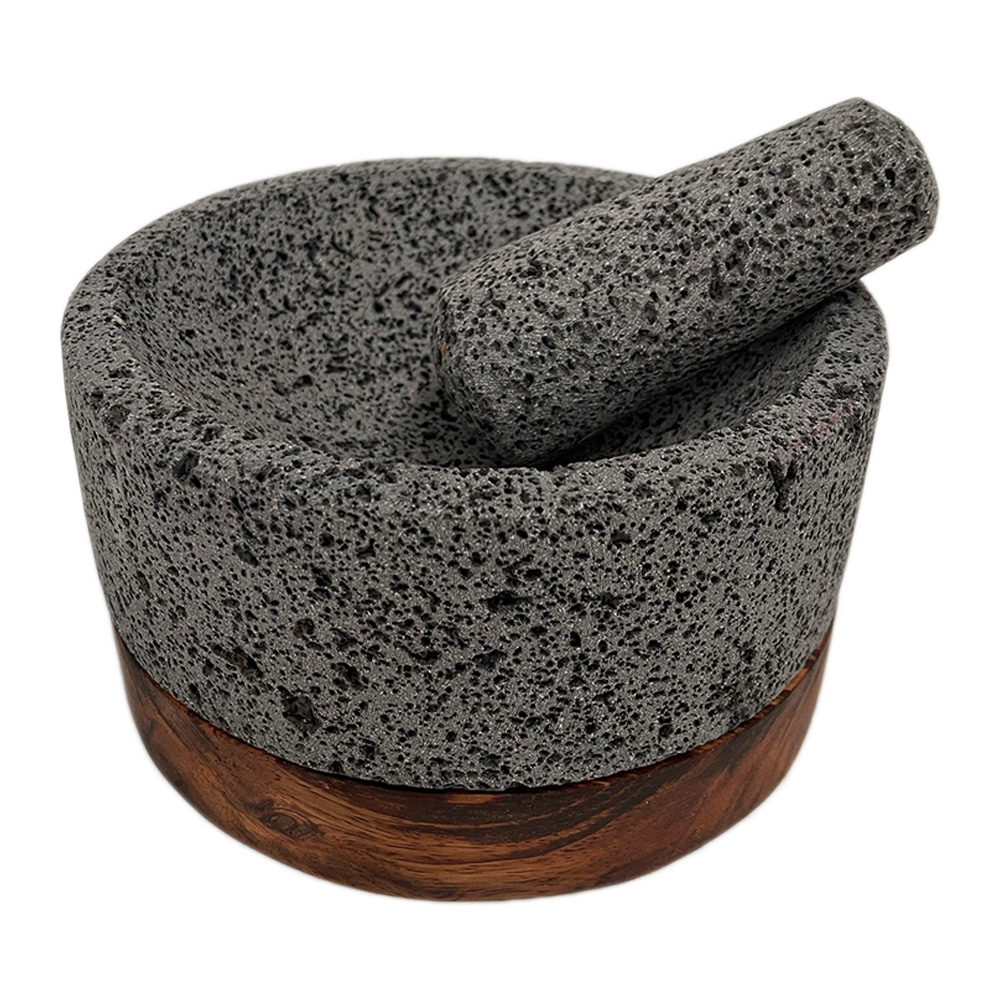 Molcajete Calli de Piedra Volcánica Base Gruesa De Parota 20 Cms
