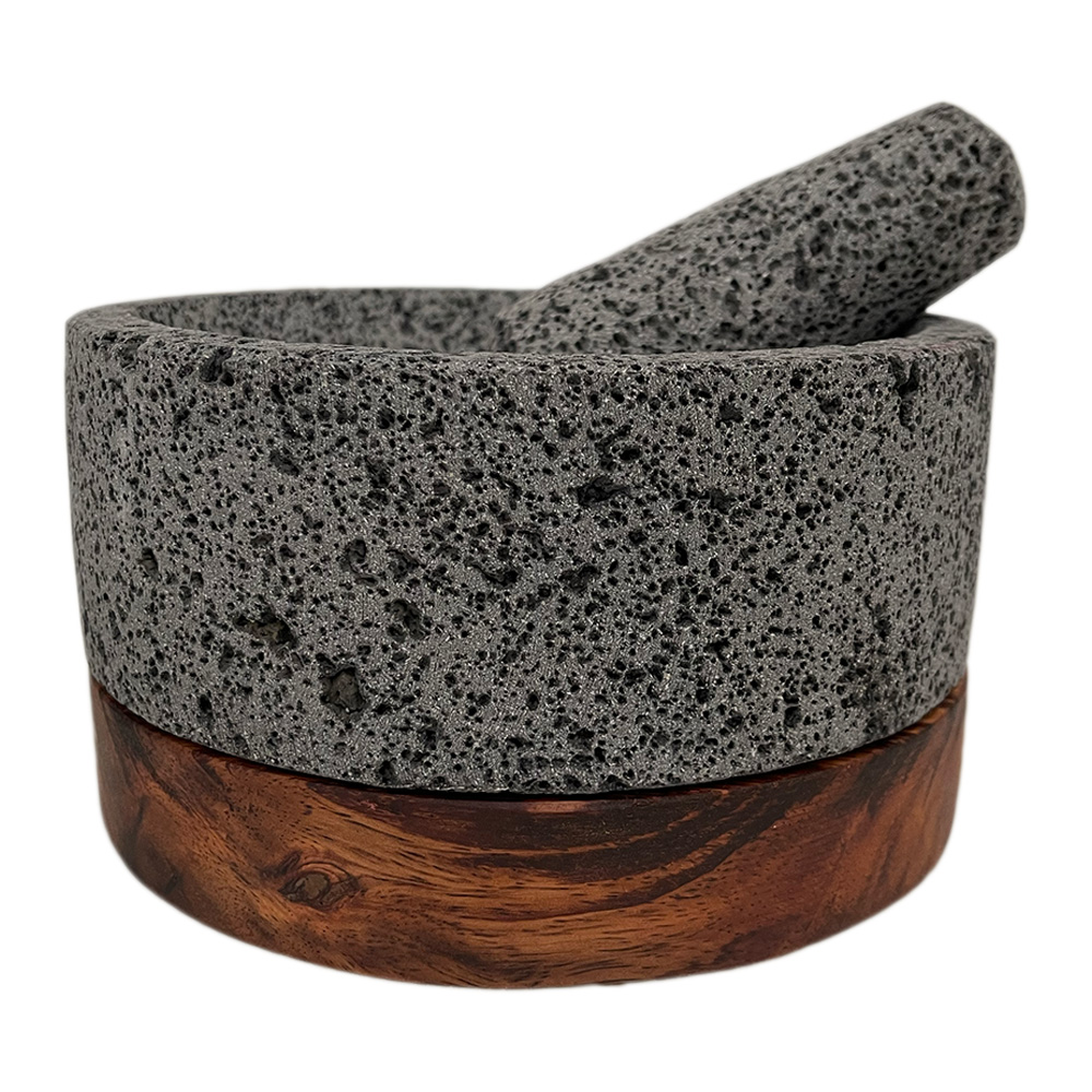 Molcajete Calli de Piedra Volcánica Base Gruesa De Parota 20 Cms