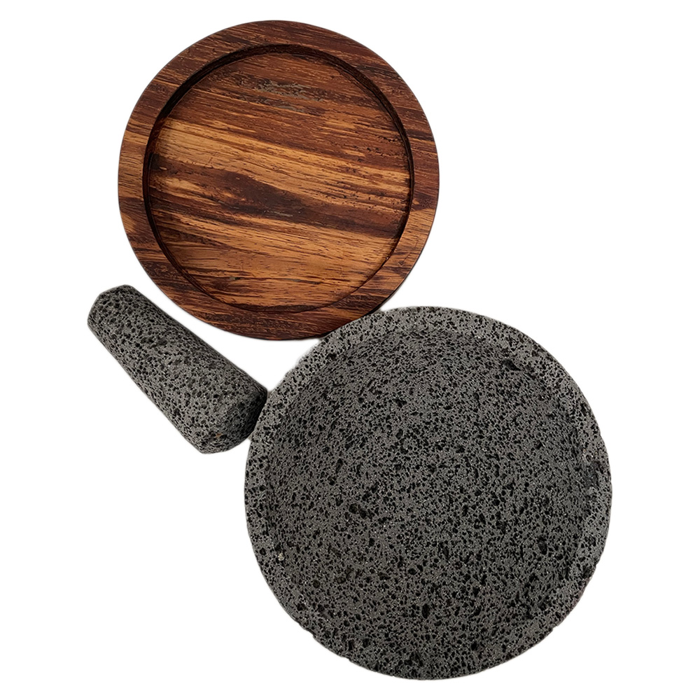 Molcajete Calli de Piedra Volcánica Base Gruesa De Parota 20 Cms