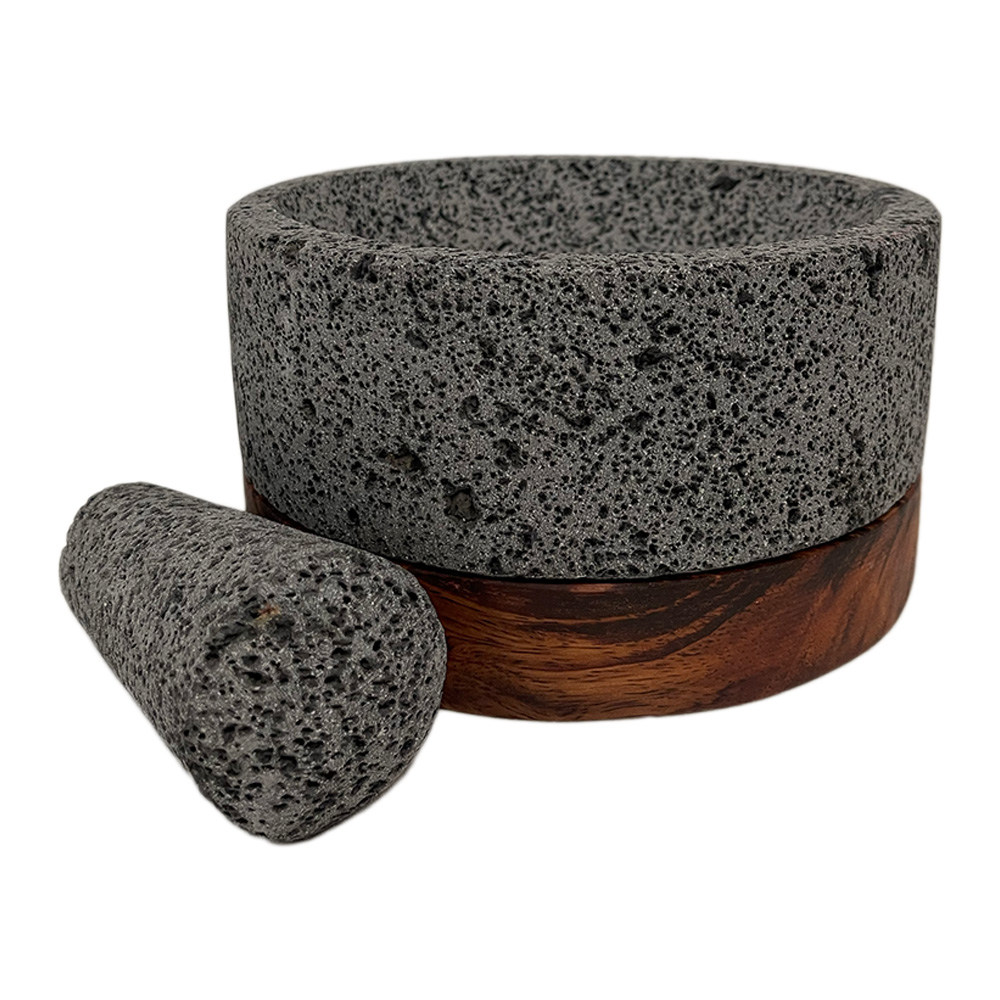 Molcajete Calli de Piedra Volcánica Base Gruesa De Parota 20 Cms