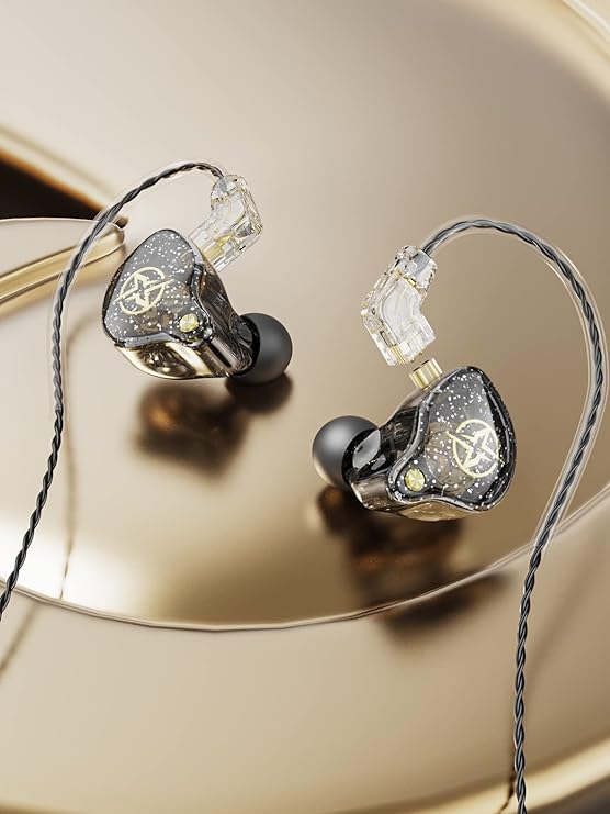 Auriculares intraurales con cable, Colorful Hybrid monitores intraurales, auriculares HiFi de graves profundos con cables desmontables con pin B, auriculares aislantes de ruido (micrófono) (Negro).