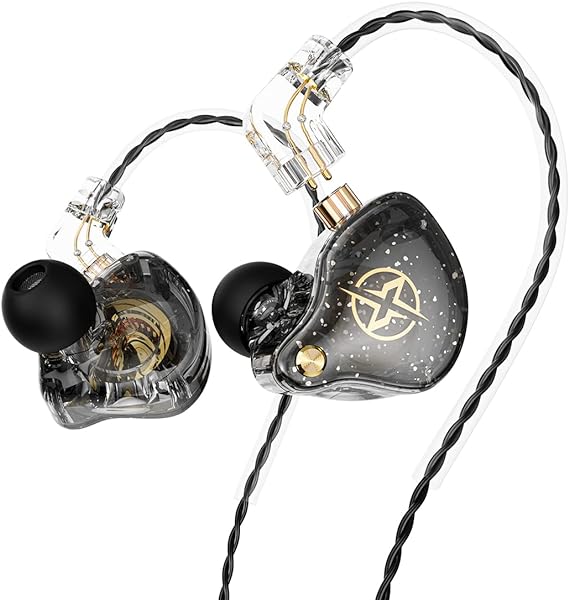Auriculares intraurales con cable, Colorful Hybrid monitores intraurales, auriculares HiFi de graves profundos con cables desmontables con pin B, auriculares aislantes de ruido (micrófono) (Negro).
