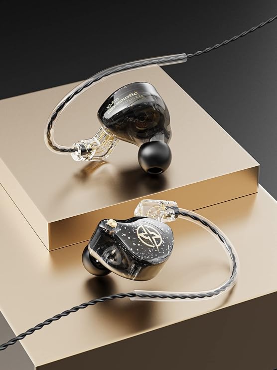 Auriculares intraurales con cable, Colorful Hybrid monitores intraurales, auriculares HiFi de graves profundos con cables desmontables con pin B, auriculares aislantes de ruido (micrófono) (Negro).