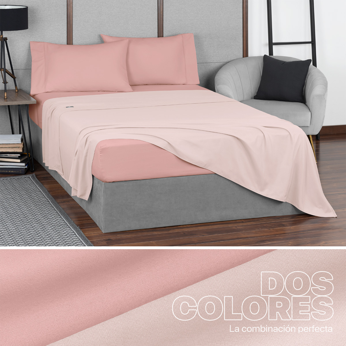 Sábanas Duotono Queen Size Microfibra Rosa Claro / Rosa Oscuro REAL TEXTIL.
