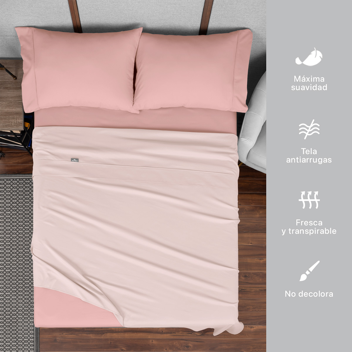 Sábanas Duotono Queen Size Microfibra Rosa Claro / Rosa Oscuro REAL TEXTIL.