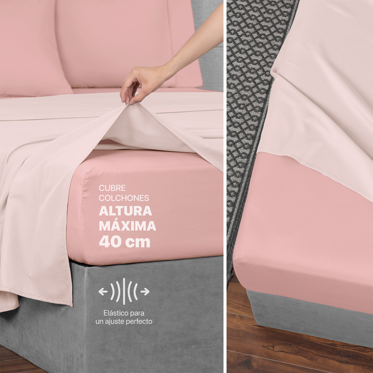 Sábanas Duotono Queen Size Microfibra Rosa Claro / Rosa Oscuro REAL TEXTIL.