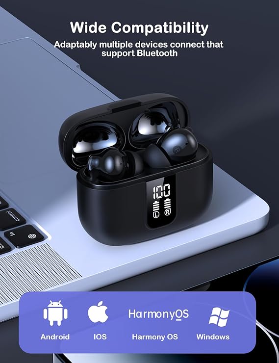 PHOCAR Audifonos Inalambricos con Pantalla Digital LED, Estéreo Sonido y Cancelación de Ruido, Audifonos Bluetooth con Batería Duradera, Audífonos Compatible con iPhone, iPad, MacBook, Xiaomi, Samsung.