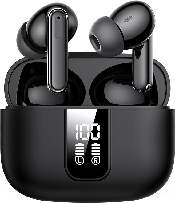 PHOCAR Audifonos Inalambricos con Pantalla Digital LED, Estéreo Sonido y Cancelación de Ruido, Audifonos Bluetooth con Batería Duradera, Audífonos Compatible con iPhone, iPad, MacBook, Xiaomi, Samsung.