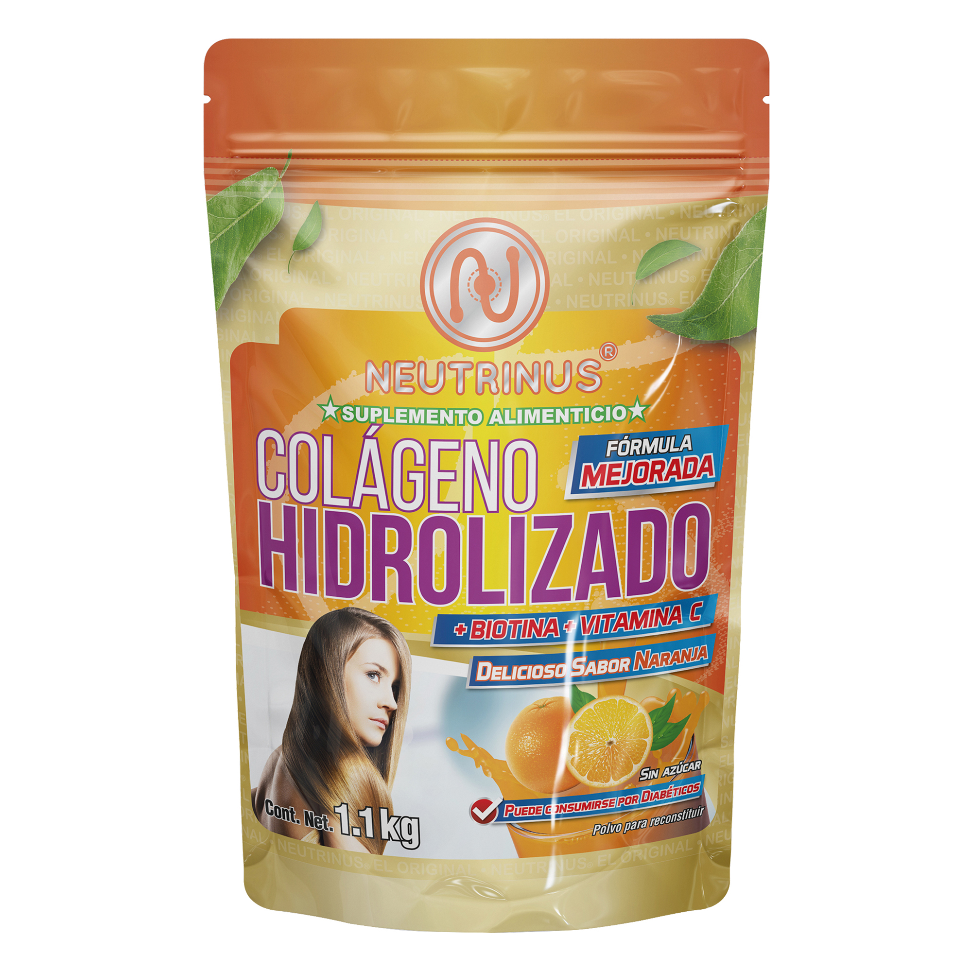 Suplemento Colágeno Hidrolizado Con Biotina Y Vitamina C Sabor Naranja
