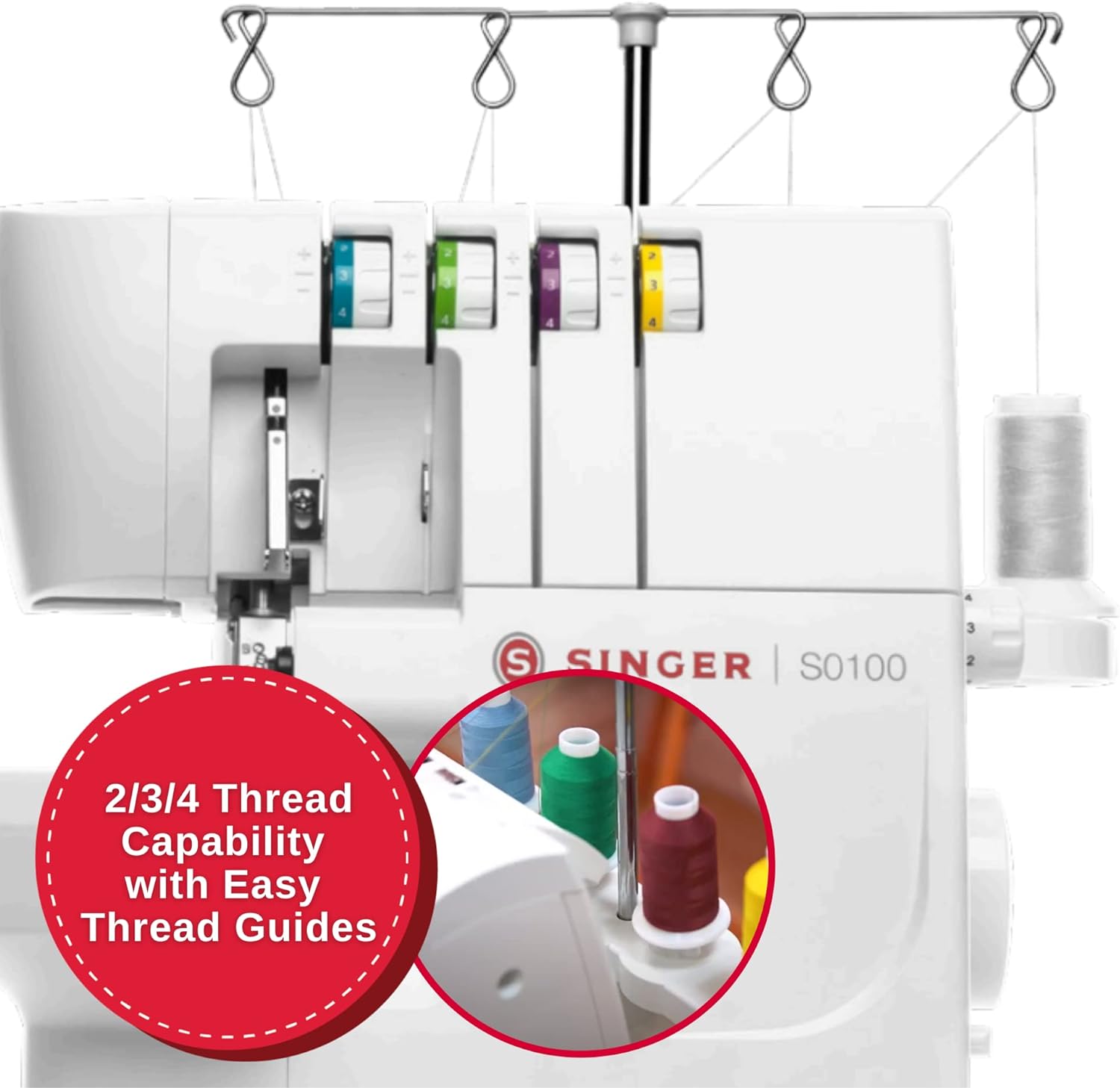 Maquina de coser overlock 4 hilos marca singer s0105.