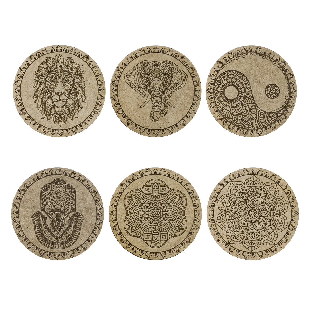 Portavasos Tipo Mandala 6 piezas Mdf