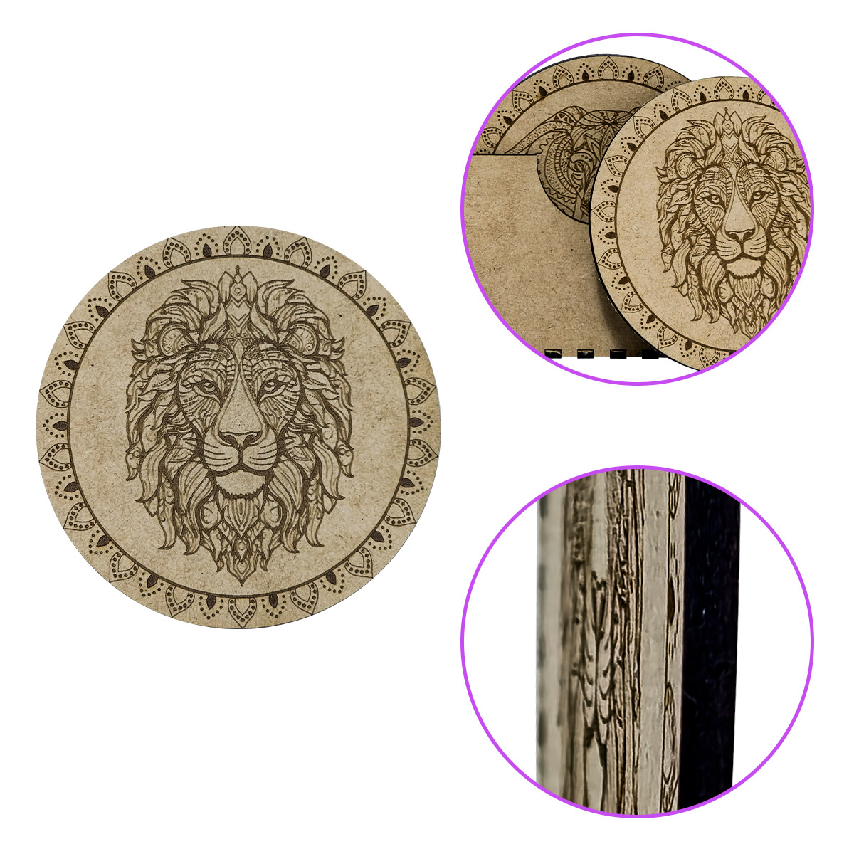 Portavasos Tipo Mandala 6 piezas Mdf