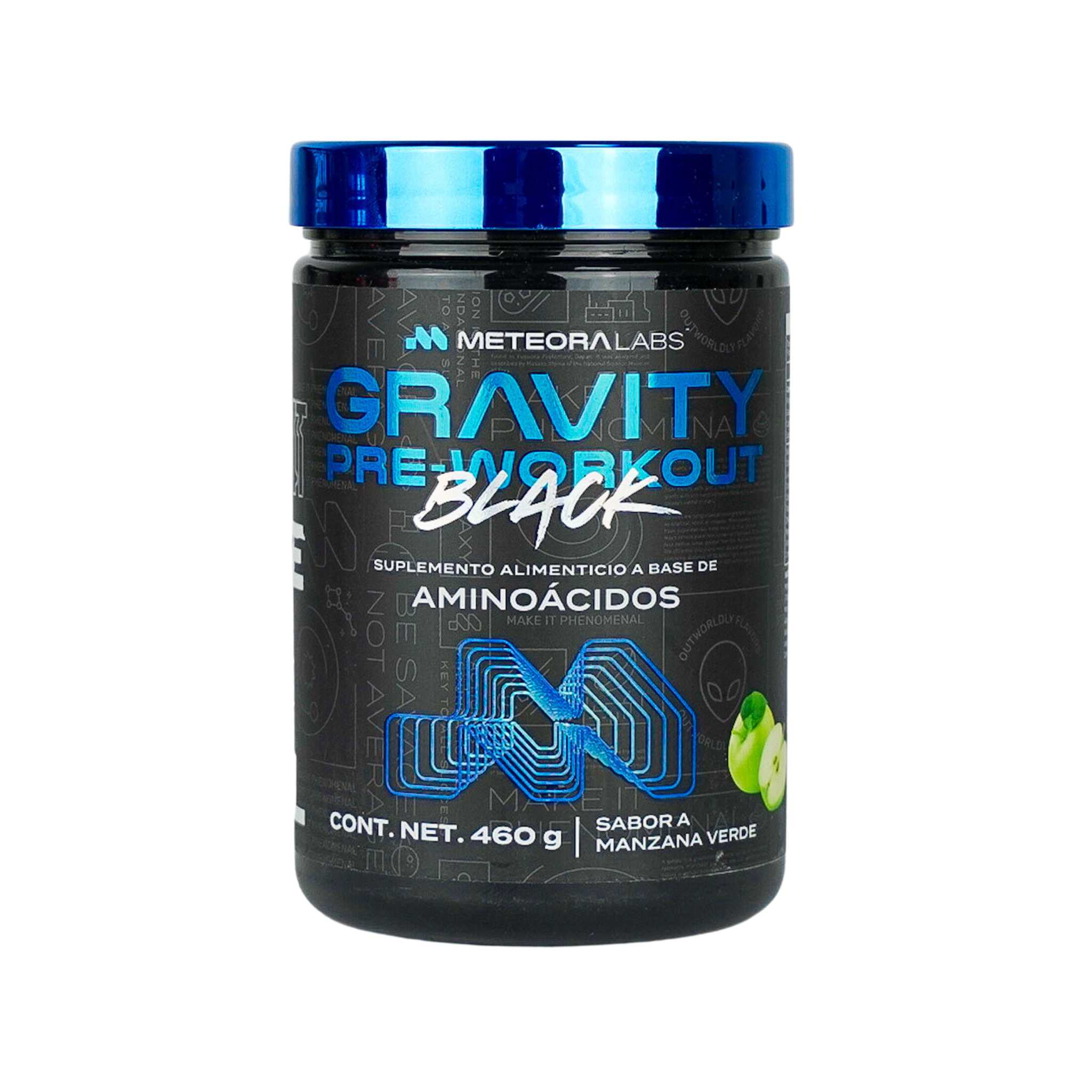 Meteora Labs, Gravity Black Test, Pre-Workout, Tribulus, Manzana Verde, 60 Servicios