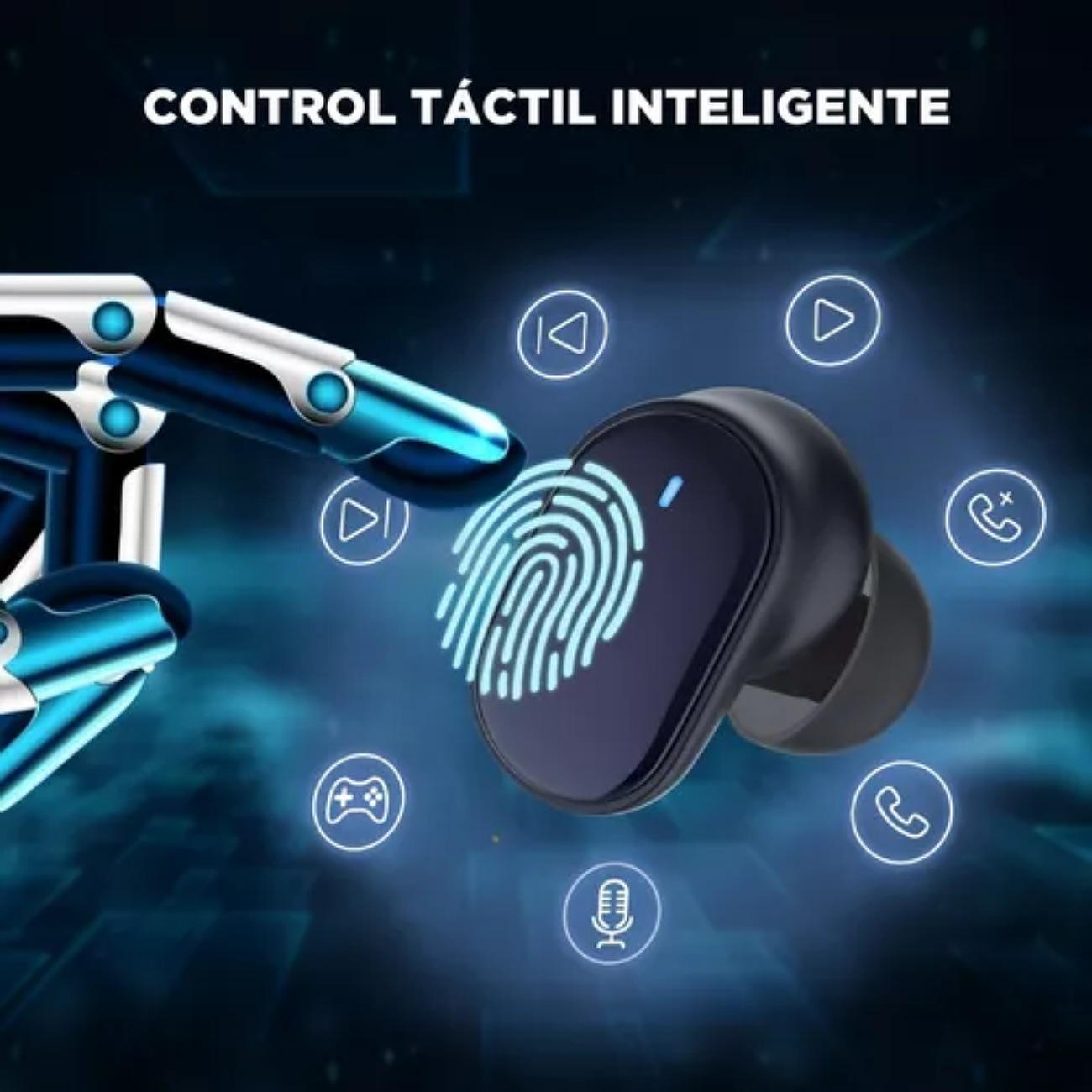 Audífonos in-ear gamer inalámbricos HTC TWS7 negro con luz LED