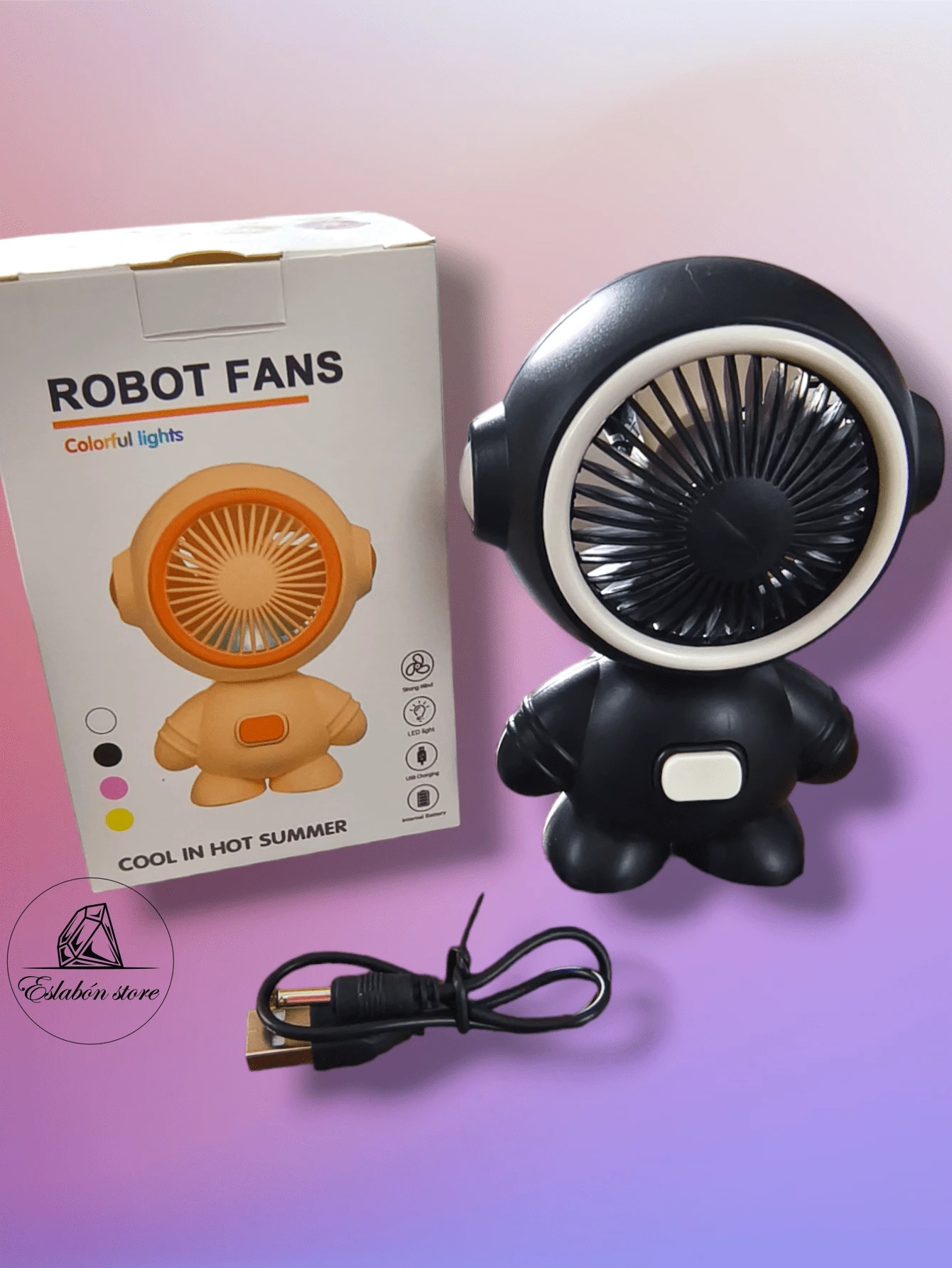 Ventilador potatil de astronauta recargable, mini ventilador divertido que prende de colores, colores al azar