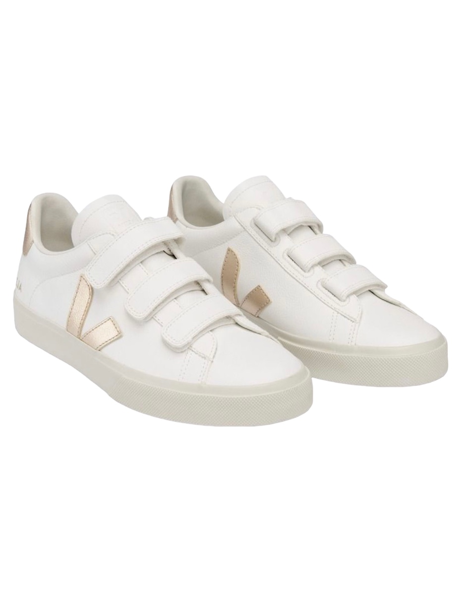 Tenis VEJA de campo para mujer logo dorado talla 25