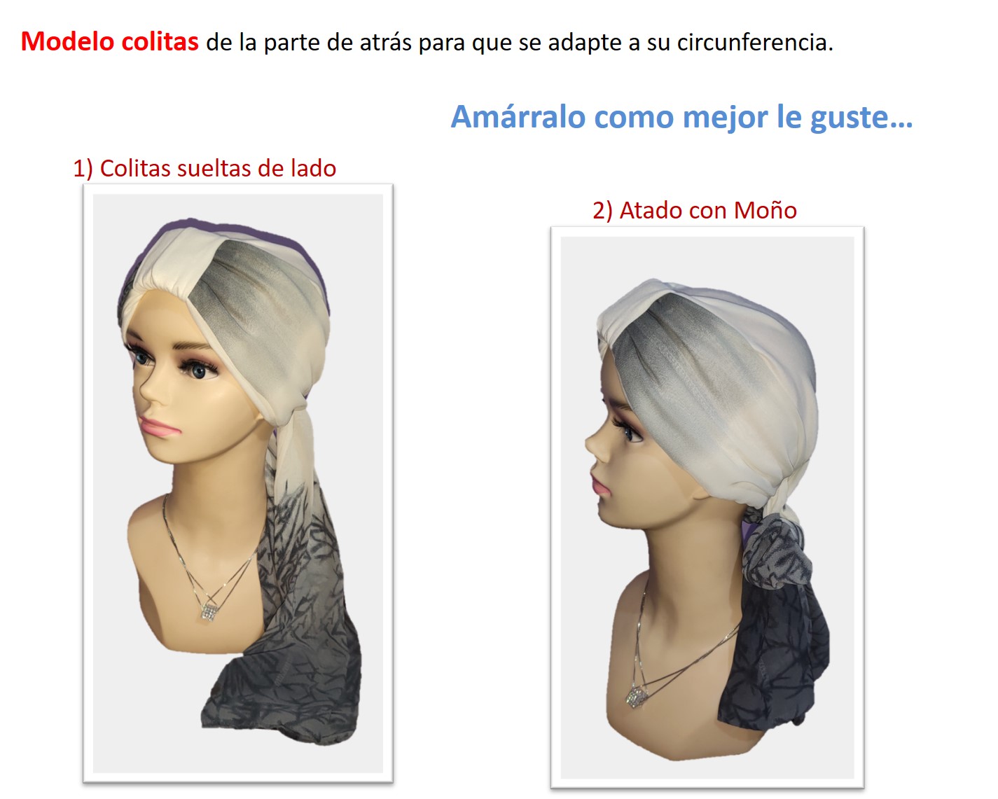 Set de 3 Turbantes Gorro Mujer Elegantes Oncológicos con Accesorios en Mascada.