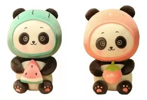 Kit De 2 Adorables Y Suaves Peluches De Panda Fruta 23 Cm.
