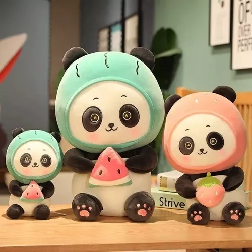Kit De 2 Adorables Y Suaves Peluches De Panda Fruta 23 Cm.