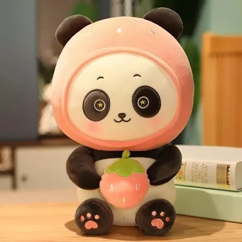 Kit De 2 Adorables Y Suaves Peluches De Panda Fruta 23 Cm.