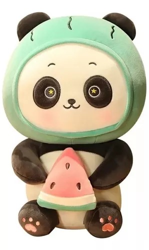 Kit De 2 Adorables Y Suaves Peluches De Panda Fruta 23 Cm.