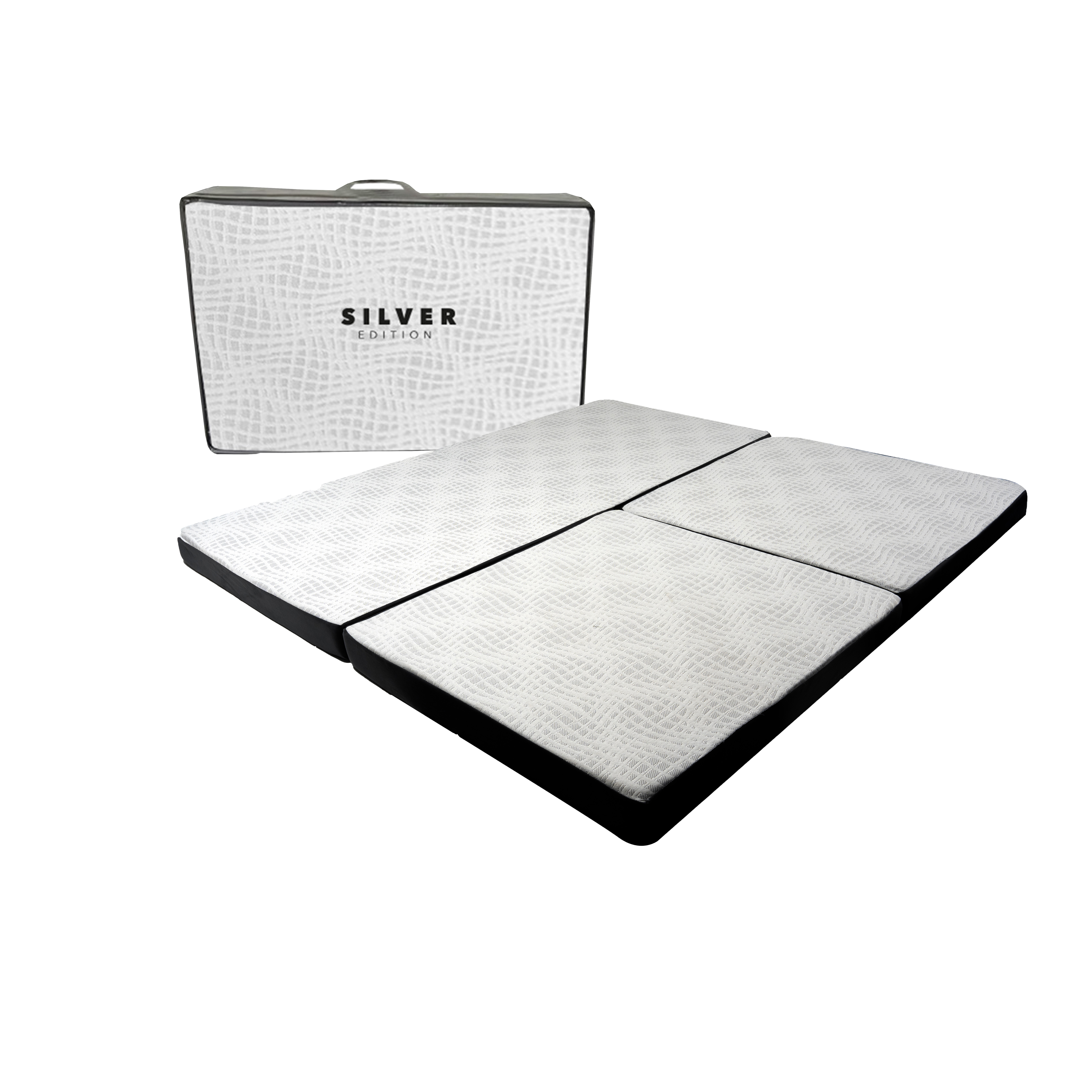 SILVER EDITION Colchón King Size Plegable Colchón Para Visitas o Viajes King Size  Blanco con Gris Medidas 192 x 200 x 10 cm.