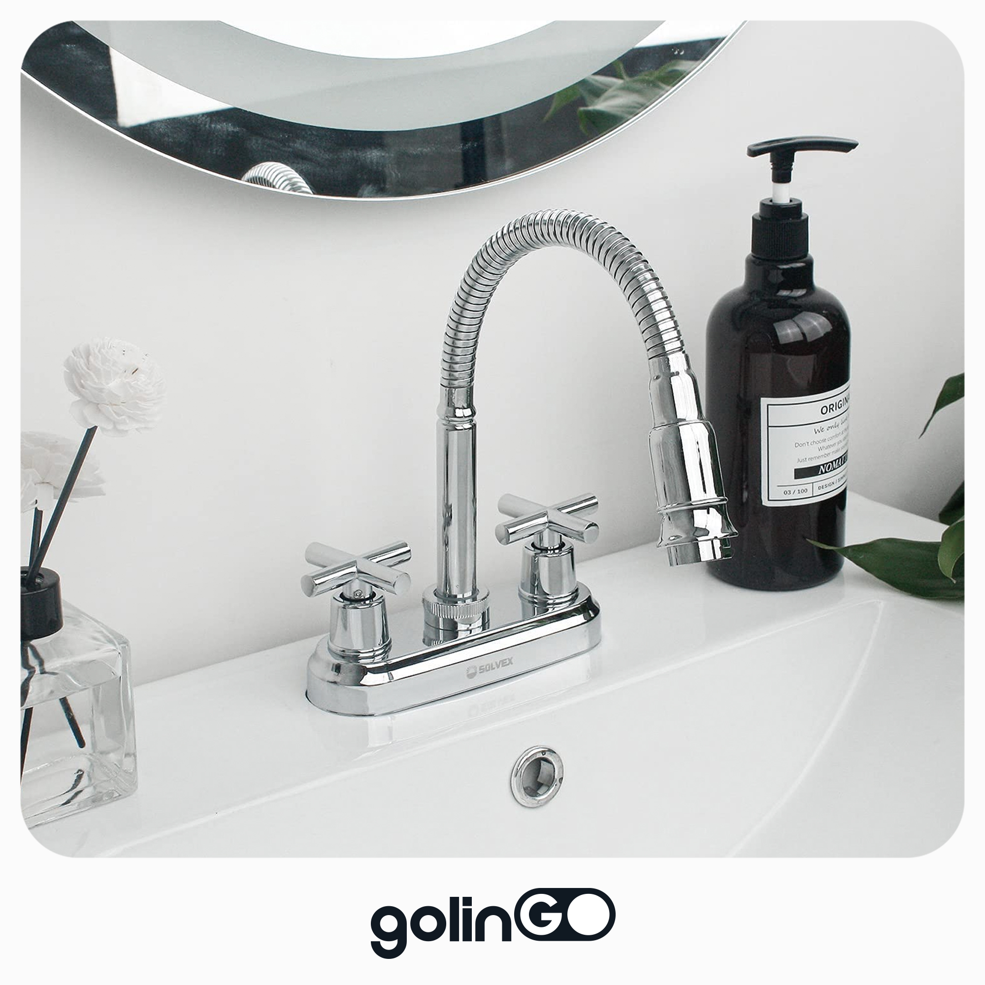 Llave Mezcladora Baño Lavabo Cuello Flexible Inoxidable 4'.