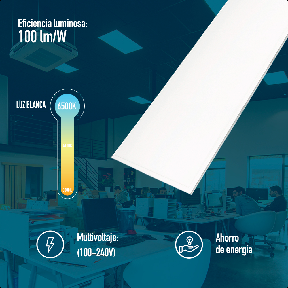 Panel Led Backlit 40W Rectangular 120 x 30 cm Luz Blanca Fría Empotrable