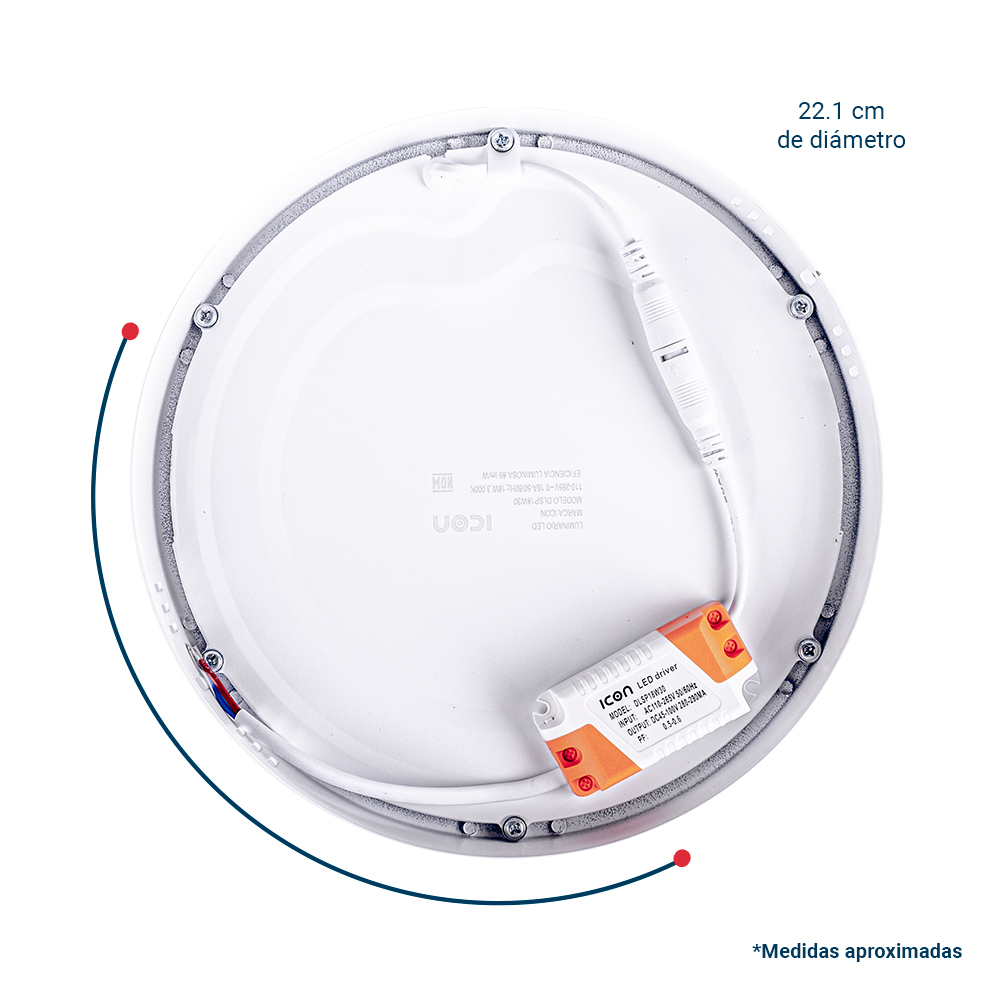 ICON Luminario Led Downlight Lámpara de Techo Sobrepuesto 18W Luz Neutra 3000K