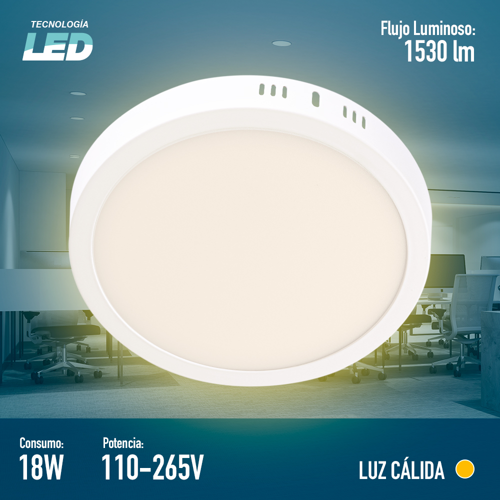 ICON Luminario Led Downlight Lámpara de Techo Sobrepuesto 18W Luz Neutra 3000K