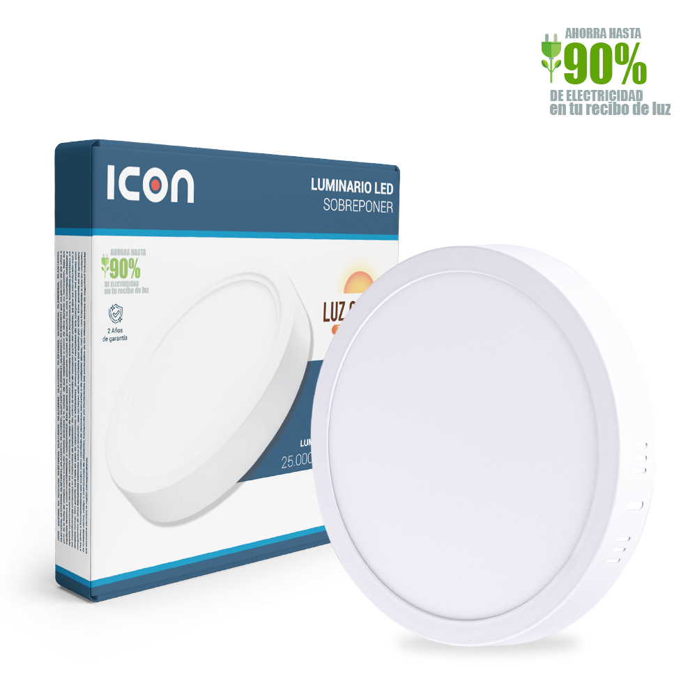 ICON Luminario Led Downlight Lámpara de Techo Sobrepuesto 18W Luz Neutra 3000K