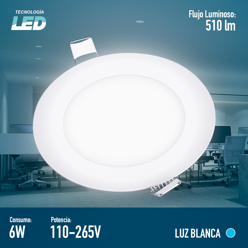 ICON Luminario Led Downlight Lámpara de Techo Empotrable 6W Luz Blanca 6500K