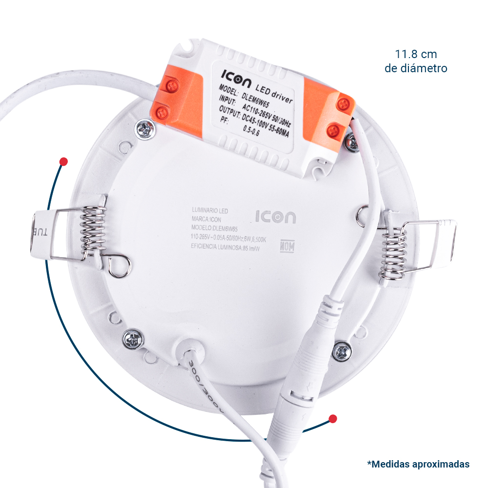 ICON Luminario Led Downlight Lámpara de Techo Empotrable 6W Luz Blanca 6500K