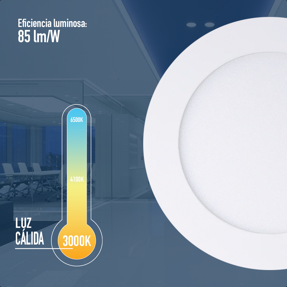 ICON Luminario Led Downlight Lámpara de Techo Empotrable 6W Luz Cálida 3000K