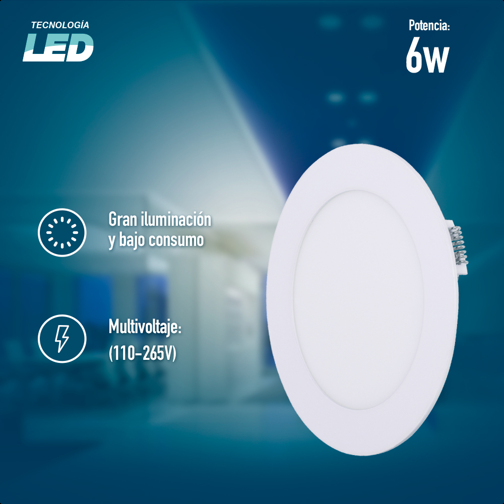 ICON Luminario Led Downlight Lámpara de Techo Empotrable 6W Luz Cálida 3000K