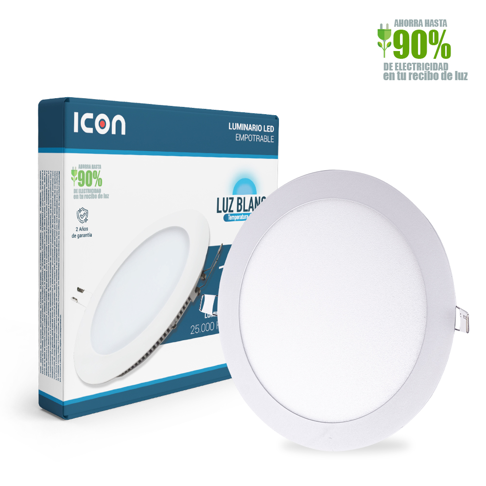 ICON Luminario Led Downlight Empotrable 18W Luz Blanca 6500K