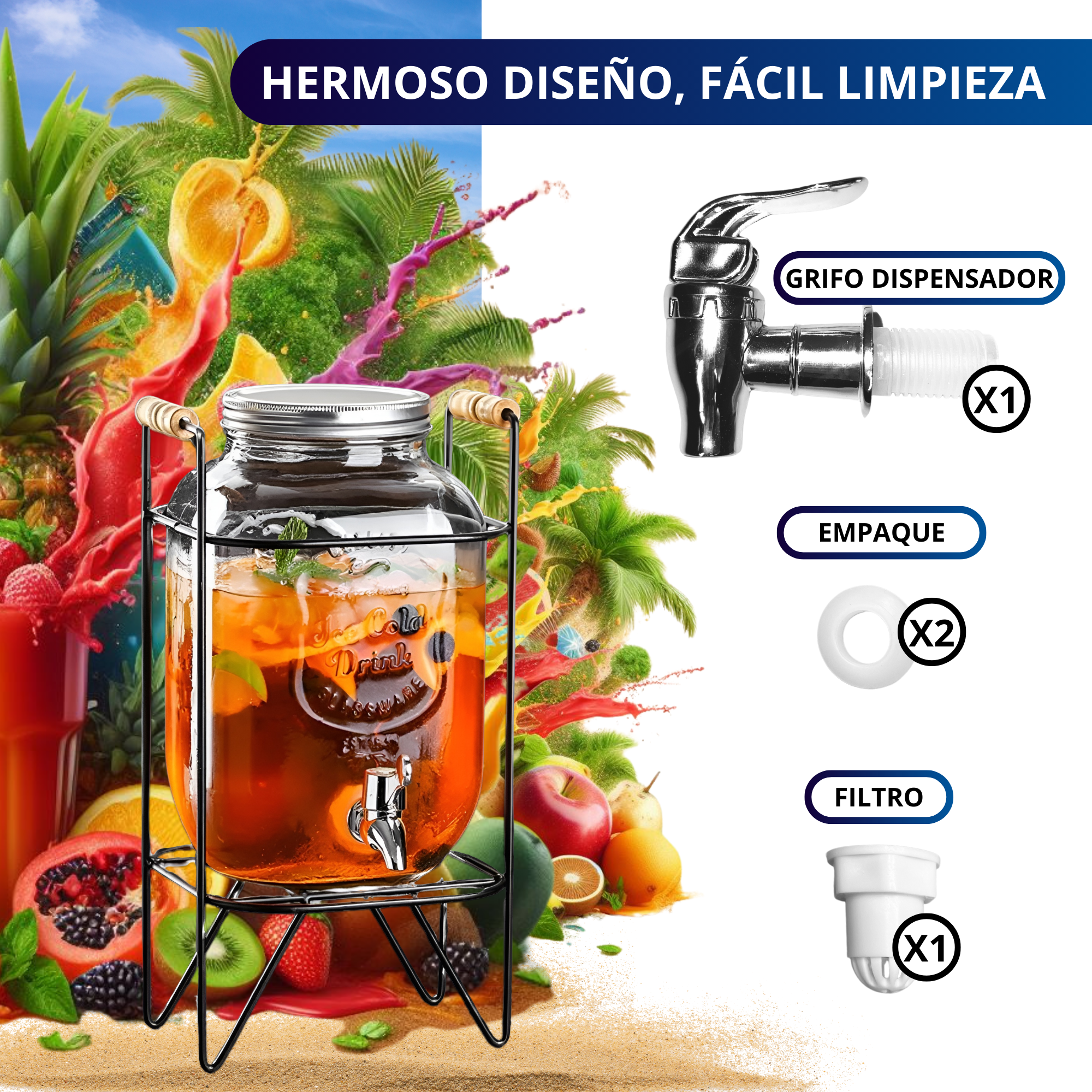 Dispensador De Bebidas Vitrolero Ecomlab Con Base Metálica.