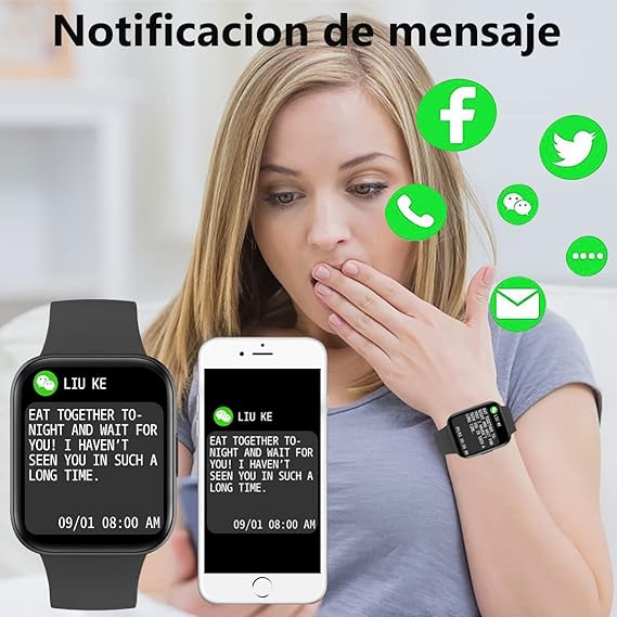 Smartwatch Reloj Inteligente,Salandens 1.72" Hombre Mujer Pulsera Inteligente, Pantalla Táctil Completa Impermeable IP68, Con Pulsómetro y Presión Arterial, Monitor de Calorías,Sueño,Podómetro,Relojes Deportes GPS Monitor de Pasos,Notificaciones Inteligentes, Banda Inteligente para Hombres, Mujeres Compatible con IOS, Android. (Negro).
