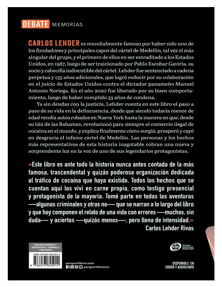 Libro Vida y muerte del cártel de Medellín Autor Carlos Lehder.