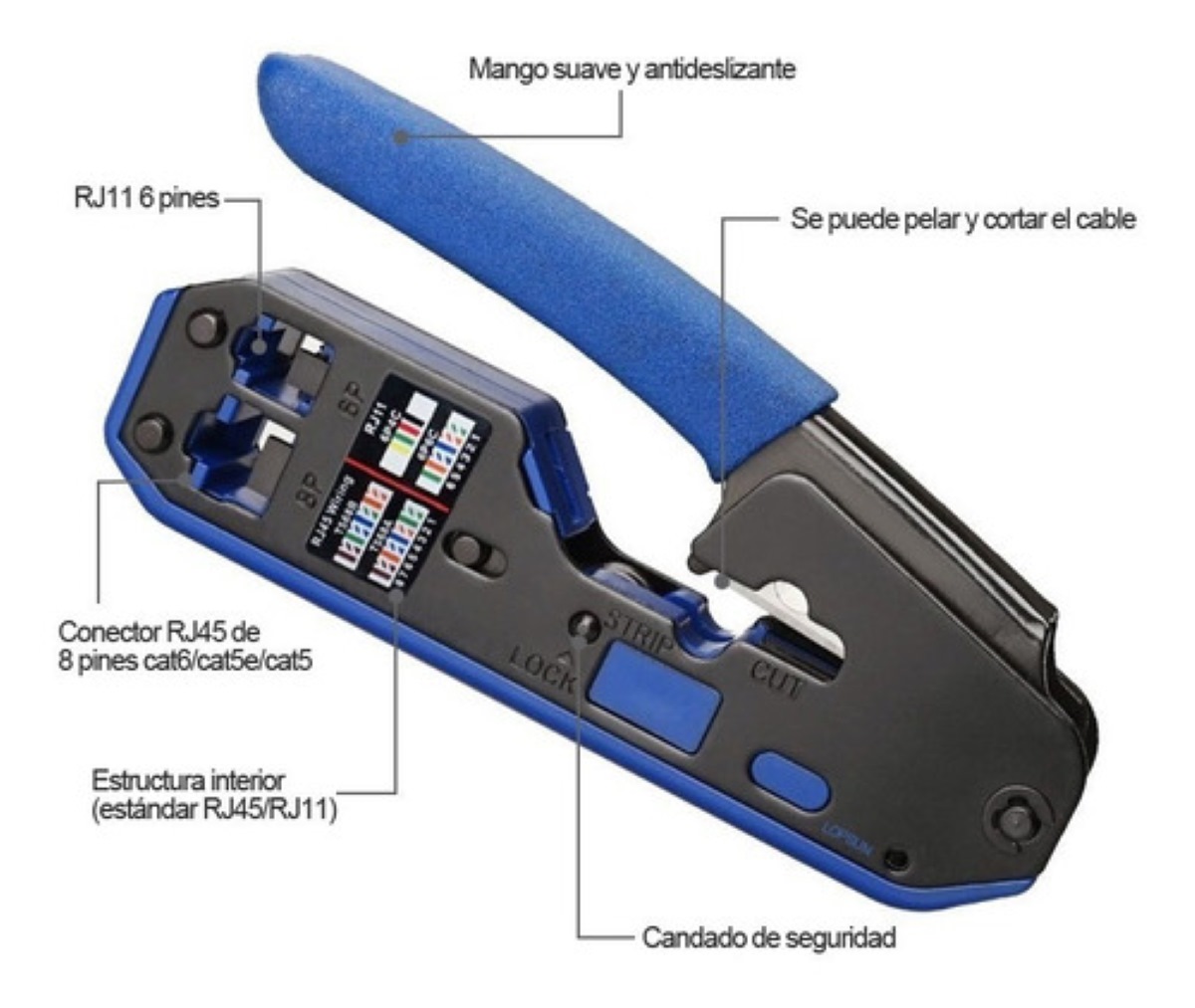 Pinza Pelacables De Cable Red Rj45 Cat6 Cat5e Cat5 Rj11 Rj12 AZUL