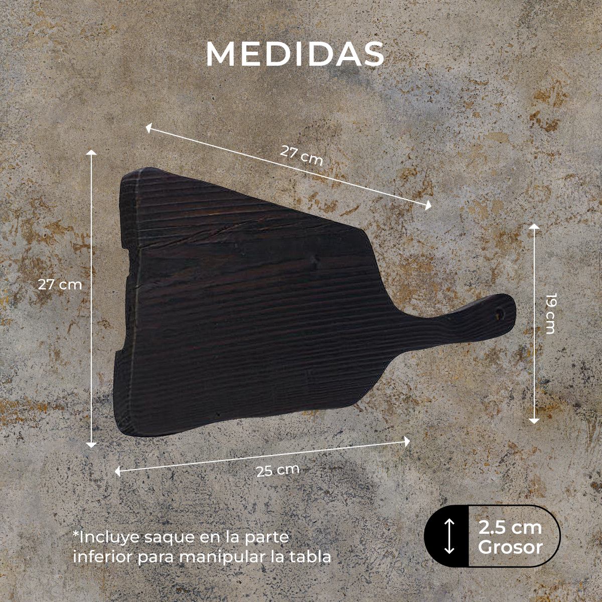 Tabla para picar de madera (pino) rectangular I tabla de quesos y charcuteria I tabla de decoración y corte para carne asados I hecho 100% a mano I LIVE II: Chica 27 x 27 x 19 x 2.5.
