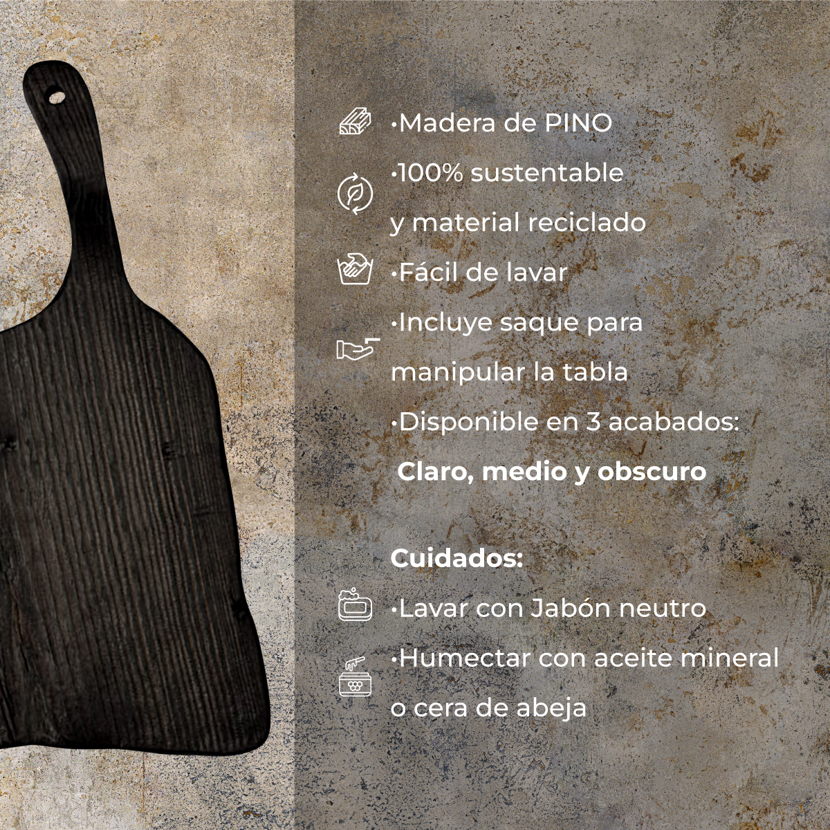 Tabla para picar de madera (pino) rectangular I tabla de quesos y charcuteria I tabla de decoración y corte para carne asados I hecho 100% a mano I LIVE II: Chica 27 x 27 x 19 x 2.5.